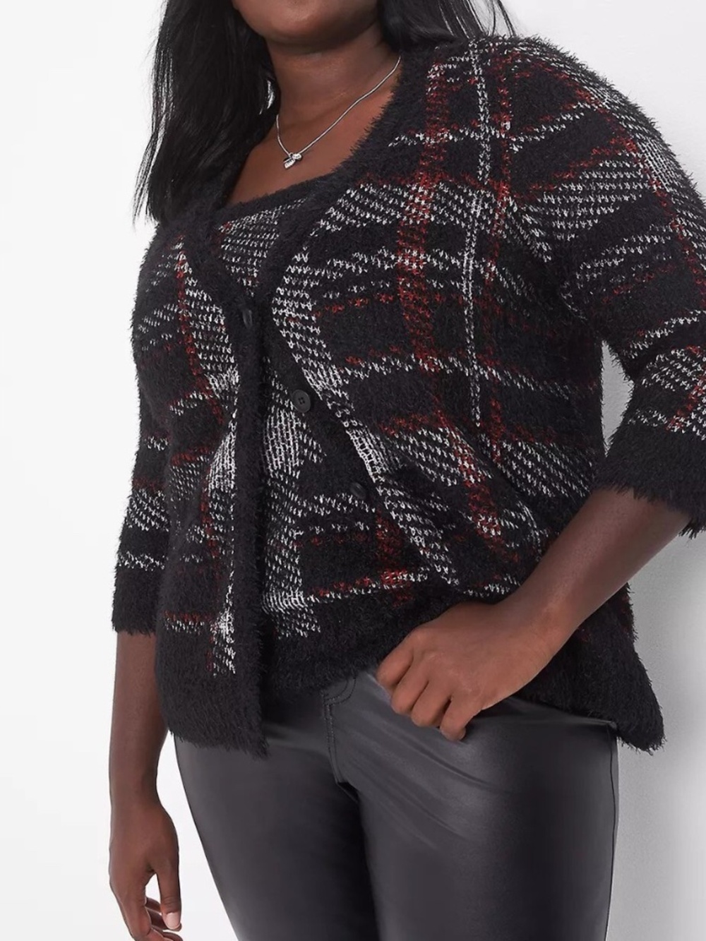 Lane Bryant Plaid Eye-Lash Fuzzy Cardigan and Matching Tank Top. Plus 26/28 NWT
